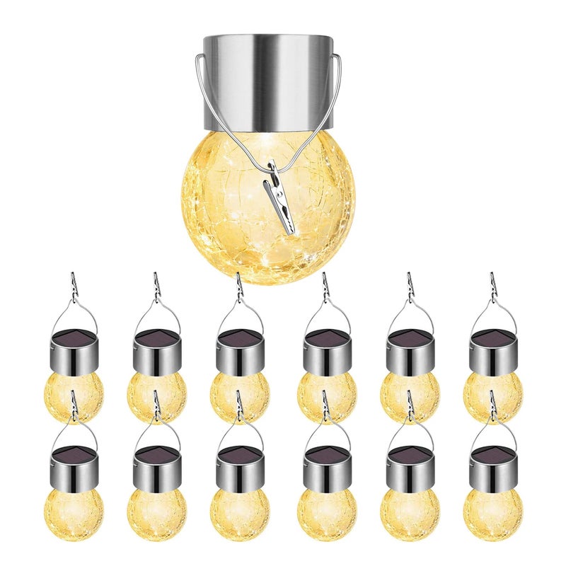 KIMI HOUSE Hanging Solar Powered LED Light with 7 Color Auto-Changing, Cracked Glass Ball Light, Waterproof Outdoor Christmas Decorative Lantern for Garden, Yard, Patio, Lawn (Colorful, 12) - Image 1